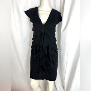 Fendi black pleated wool fitted dress size 40 4